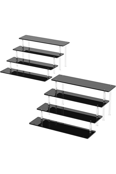 Slasa Black Acrylic Display Riser Stand Pack of 2, 4 Tier Organizer Shelf, 30...