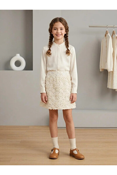 kidstalya 3D Floral Patterned Cream Girls' Skirt