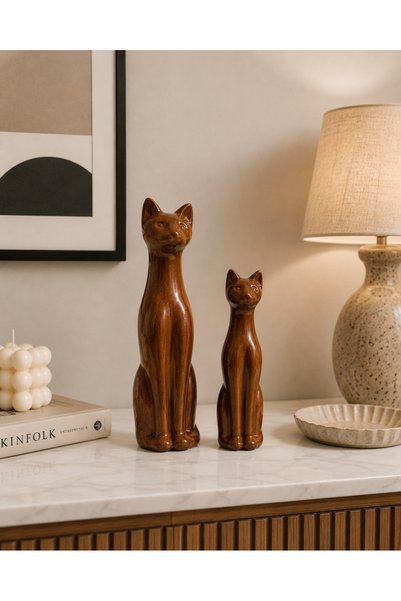 Dekoratif El Boyama Kedi Biblo Seti Hediyelik Modern Alçı Kedi Figürü 25 cm &...