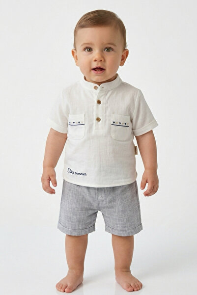 Bebezade Summer Baby Boy Embroidery Detailed Top and Bottom Set