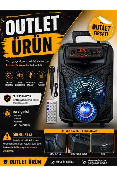 Zineets OUTLET Işıklı Büyük Boy Party Box Bluetooth Hoparlör Taşınabilir Şarj...