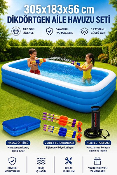 Fidan oyuncak Büyük Boy Şişme Bahçe Havuzu Seti 305x183x56 cm - Havuz Örtüsü,...