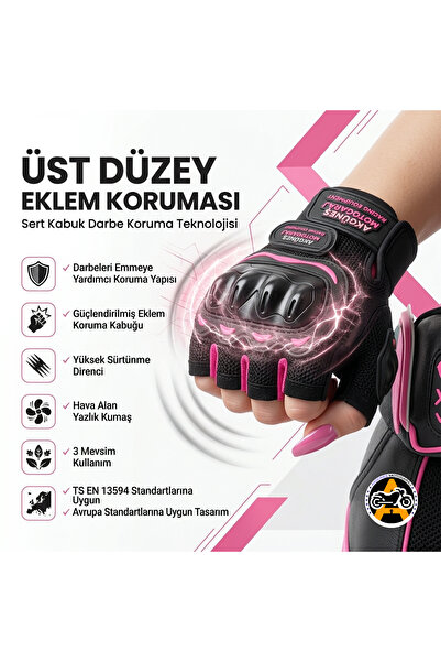 AKGÜNEŞ MOTOGARAJ Pembe Motosiklet Eldiveni Yazlık Hava Alan Korumalı Dokunma...