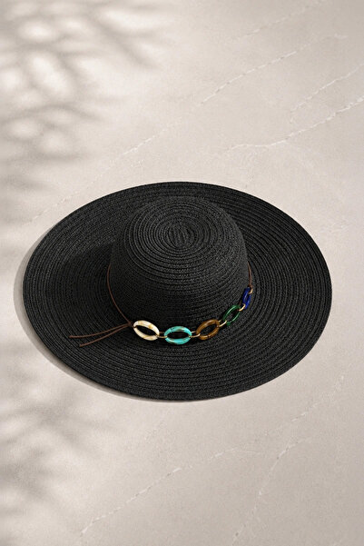 Madame Polo Ring detailed straw hat - black