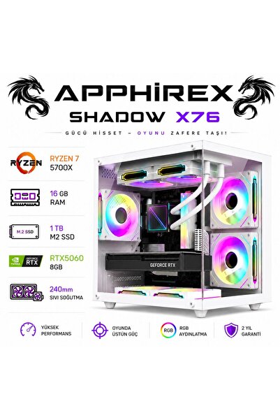 Apphirex SHADOW X76 Ryzen 7 5700X 16GB RAM 1TB M2 SSD RTX5060 Sıvı Soğutmalı ...