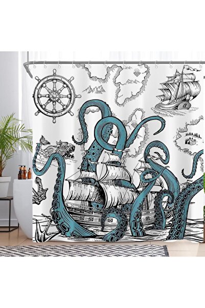OEM Perdea de duș impermeabilă pentru baie Kraken Ocru 180x180 cm
