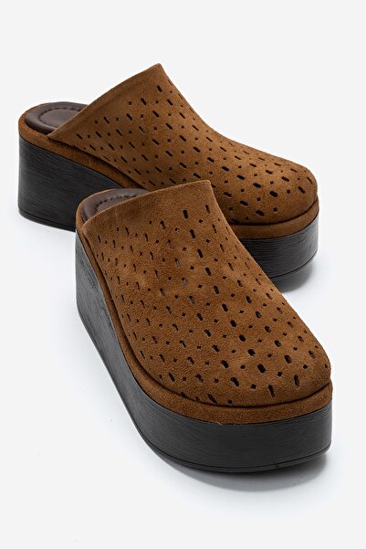 LuviShoes Lune Earth Suede Genuine Leather Perforated Women's Wedge Heeled Sl...