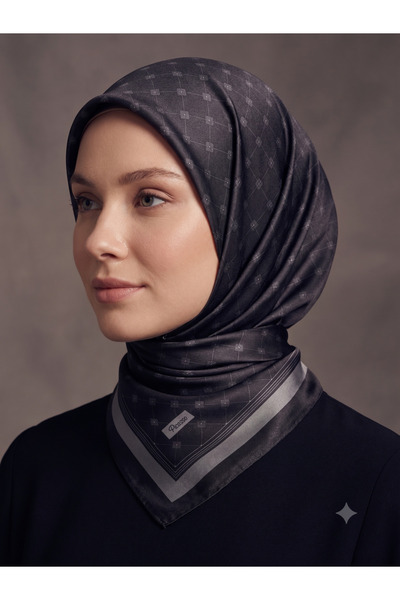 Picasso Silk Look Black Crystal Scarf – Twill Stylish Design 90X90