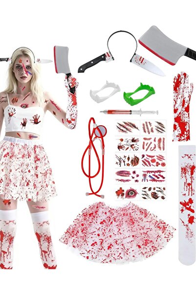 OEM Costum Damasă pentru Halloween Asistenta Sângeroasă Zombie Fărărie Deghiz...