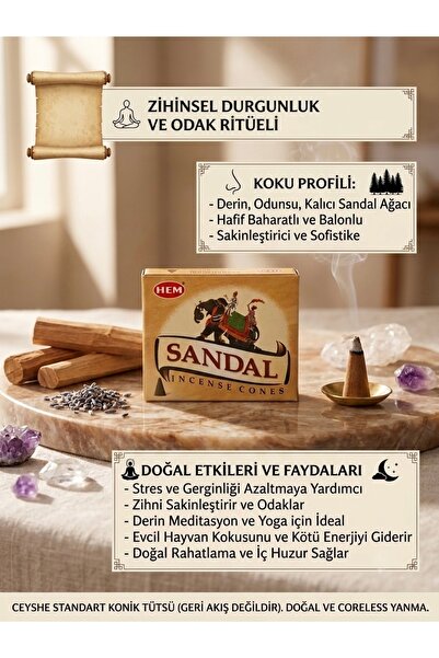 Hem Ceyshe Ritüel Konik Tütsü Rahatlatıcı Kokular Meditasyon Yoga Tütsüsü (Ge...