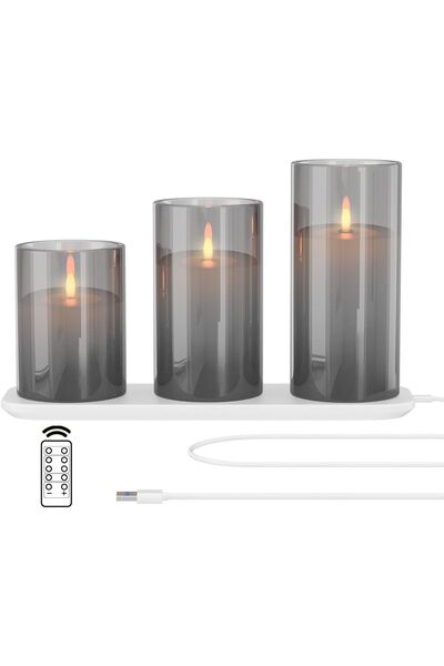 OEM Lumânări LED decorative cu telecomandă, reîncărcabile, set de 3 bucăți, g...