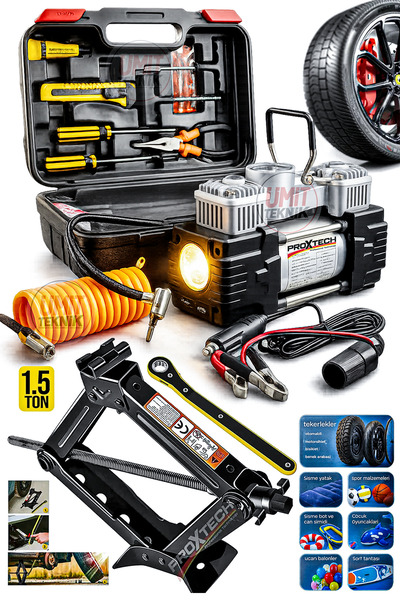 PROXTECH Prafik Çift Pistonlu 12V 150 Psi Araç 4x4 Lastik Bot Şişirme Kompres...