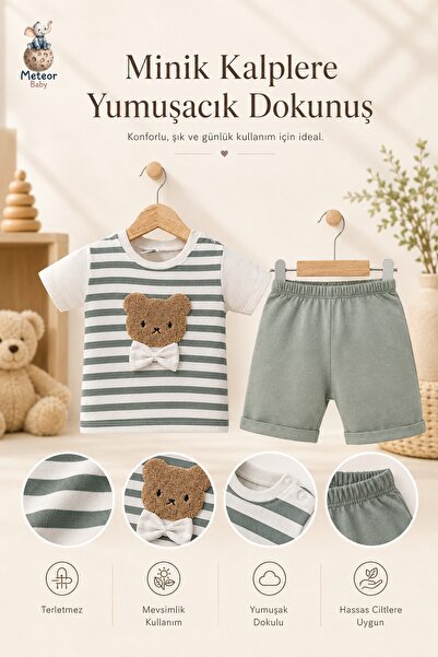 METEOR BABY Baby Boy Shorts Set with Teddy Bear Detail, Comfortable Summer Set