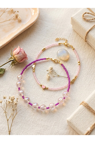 Shine Elagance Pink Pearl Interspersed Glass Beads and Pink Glass Beads Steel...