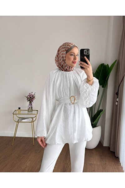 buqre's moda Balon Kol Kemerli Tokalı Tunik