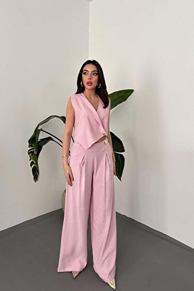 Caddebostan Moda Women's Asymmetrical Vest and Wide-Leg Pants Two-Piece Set