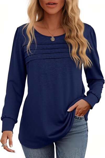 OEM Bluza pentru femei Tricou cu mânecă lungă Elegant Oversize Bleumarin S