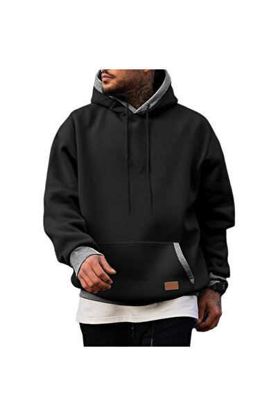 OEM Hanorac bărbați cu glugă din bumbac, călduros, casual, confortabil, negru, M