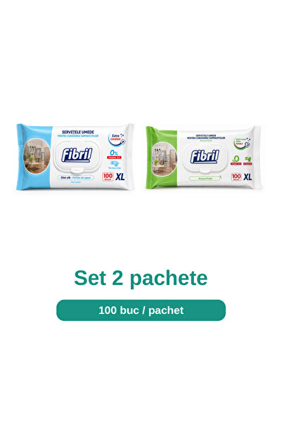 Fibril Set Servetele Umede pentru Suprafete, Mix XL Otet Alb si Parfum de Sap...