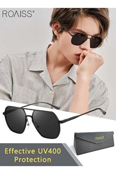 ROAISS Men's Polarized Sunglasses Black Gray Polygon Lens UV400 Aluminum Magn...
