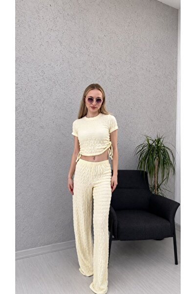 GK LUXURY & FASHION Crop and Pants Two-Piece Set Bubble Fabric Soft - so the ...