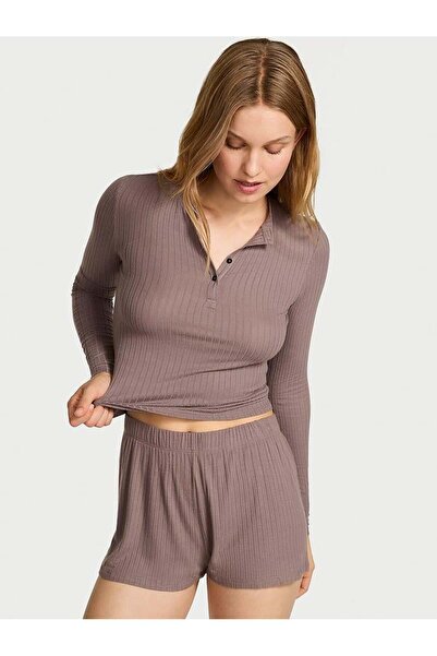 Victoria's Secret Modal Dokulu Uzun Kollu Şortlu Pijama Takımı