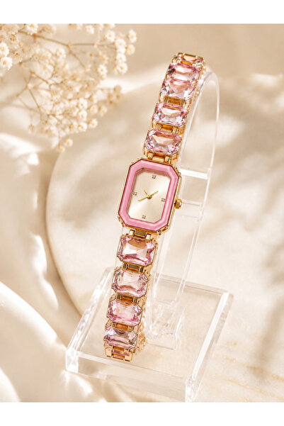 DIA Accessories Kadın Pembe Taş Detaylı Metal Kordon Analog Kol Saati