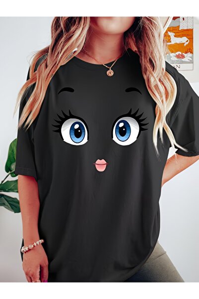 WOODROFFE Women's Big-Eye Funny Printed Oversize T-Shirt Loose Fit