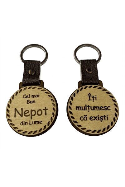 LimArt Breloc personalizat din lemn MDF și piele, model  "Cel mai bun nepot "...