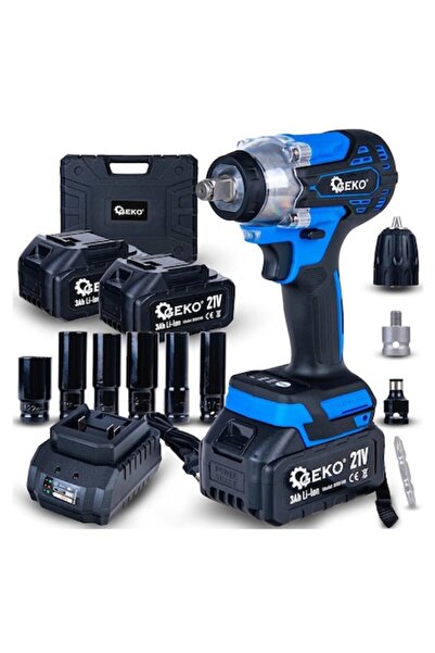 GEKO Cheie de impact fără fir, 350 Nm, 2x3.0Ah 21V, Set XXL, G80669