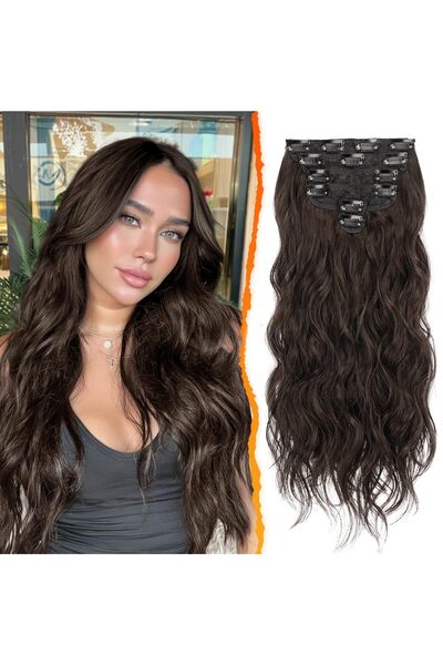 OEM Extensii de păr cu clips de 50cm, ondulate, maro închis, sintetice – 6 bu...