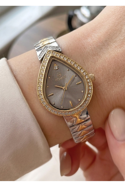 Homies Women's Silver Gold Metal Cord Drop Case Smoked Dial Stone Detailed Wr...