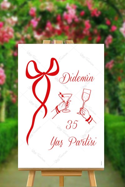 Yogi Tasarım Red Bow Birthday Welcome Sign 40X60Cm Mdf