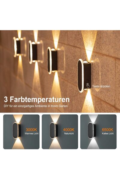 OEM Lampă solară de perete pentru exterior, impermeabilă IP65, cu LED-uri – 3 culori (3000K-6500K)
