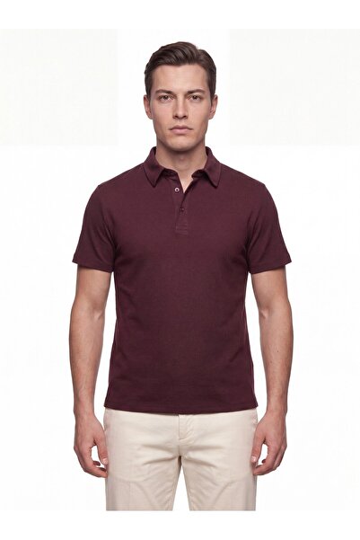 Efor Slim Fit Pamuklu Kıvrılmaz Polo Yaka Bordo Tişört TS 928