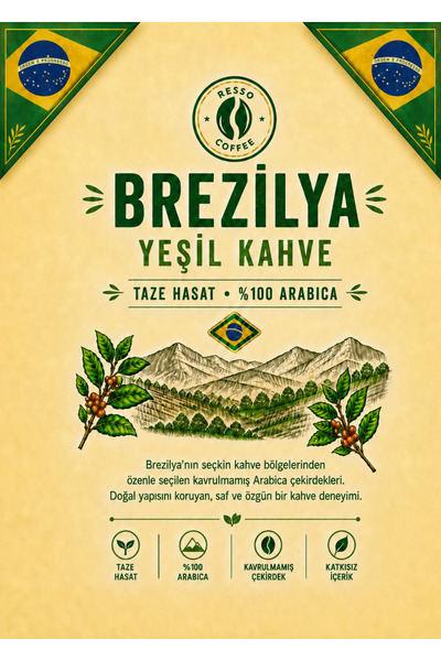 RESSO COFFEE Avantaj Brezilya %100 Arabica Yeşil & Çiğ Kahve Çekirdeği 1 Kilo