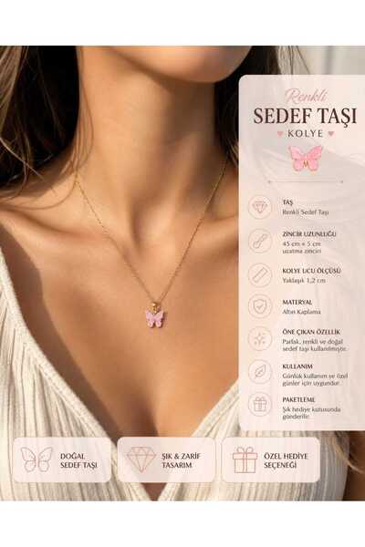 ART LİFE DOĞALTAŞ Natural Stones (Doğal Renkli Taşı Kelebek Kolye Altın Kapla...