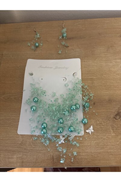 ELUNE İSTANBUL & Milano Mint Green Beaded Butterfly Detailed Necklace and Ear...
