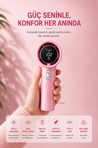 Mini Hand Fan Portable Mini Fan with Rechargeable Digital Display
