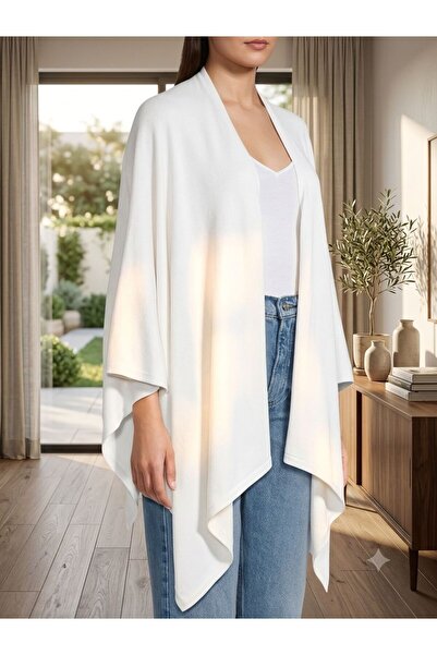 Olbia Women's White Flowy Soft Textured Asymmetrical Poncho
