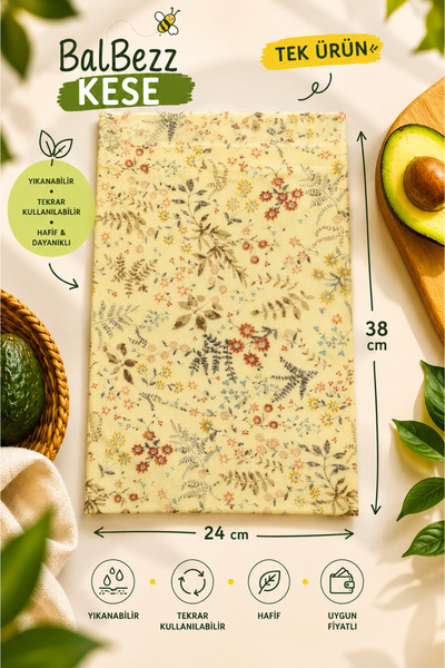TODO HOME BalBezz Kese Çiçek Desenli Balmumu Kese | Yıkanabilir ve Tekrar Kul...