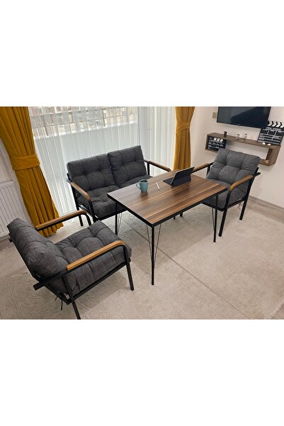 Sofmina Satürn Metal Bahçe Koltuk Takımı 2+1+1 Masalı Balkon Teras Cafe Oturm...