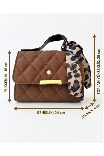 GENCATELİER Women's Quilted Mini Shoulder Bag with Scarf - Lockable Hand and Crossbody Bag