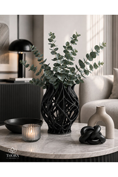 triora Aura Organik Form Dekoratif Vazo Bej | Modern Pampas ve Kuru Çiçek Vaz...