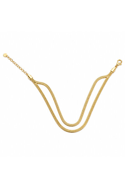 Sjour 2li Birleşik İtalyan Ezme Çelik Kadın Halhal - 20+5 cm Gold Suya Dayanıklı