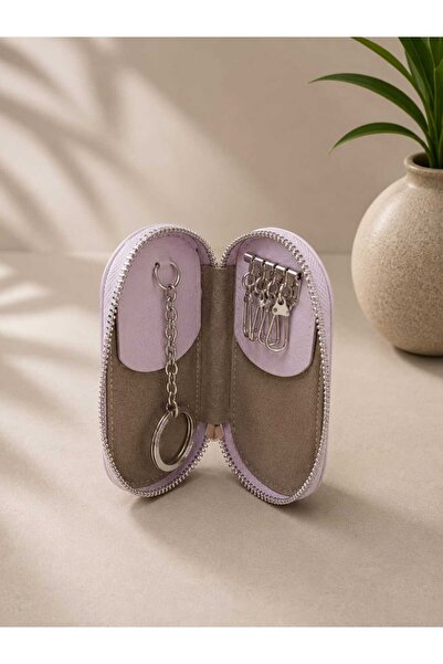 Lysande Genuine Leather Zippered Key Holder with 5 Rings, Handmade Compact Wa...