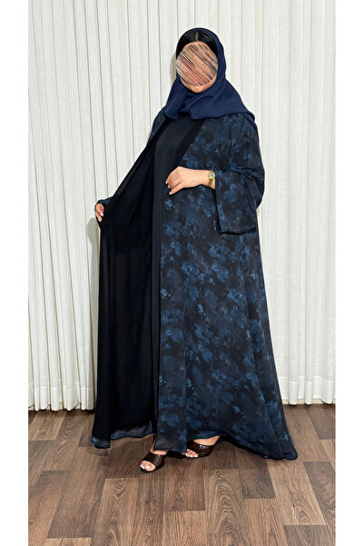 Ms Abaya Msener Kluş with Wide Sleeves Made of Soft Chiffon with All over Emb...