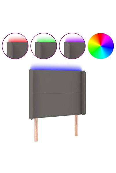vidaxl Tăblie de pat cu LED, gri , 83x16x118/128 cm, piele ecologică