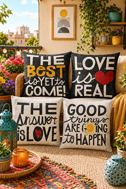 EVPANYA Set de 4 huse de pernă cu model Love is Real