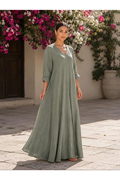 yusracollectionn Super Flattering Italian Linen Maxi Dress – Fits up to Size 46